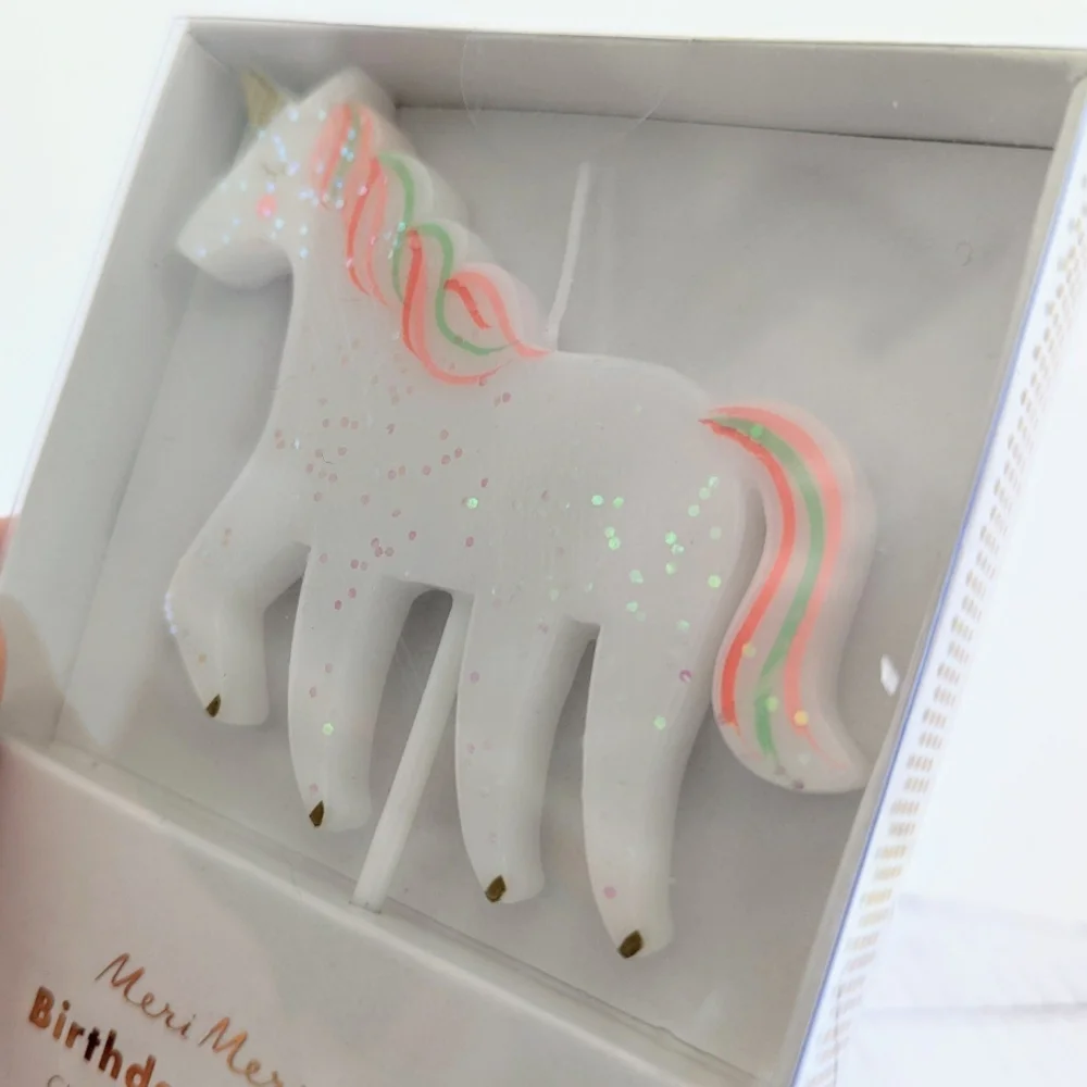 Meri Meri Unicorn Birthday Candle - White and Pink, New In Package